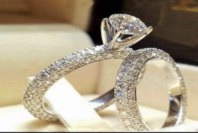 Cubic Zirconium Silver Wedding Ring Sets | Diamond District Block